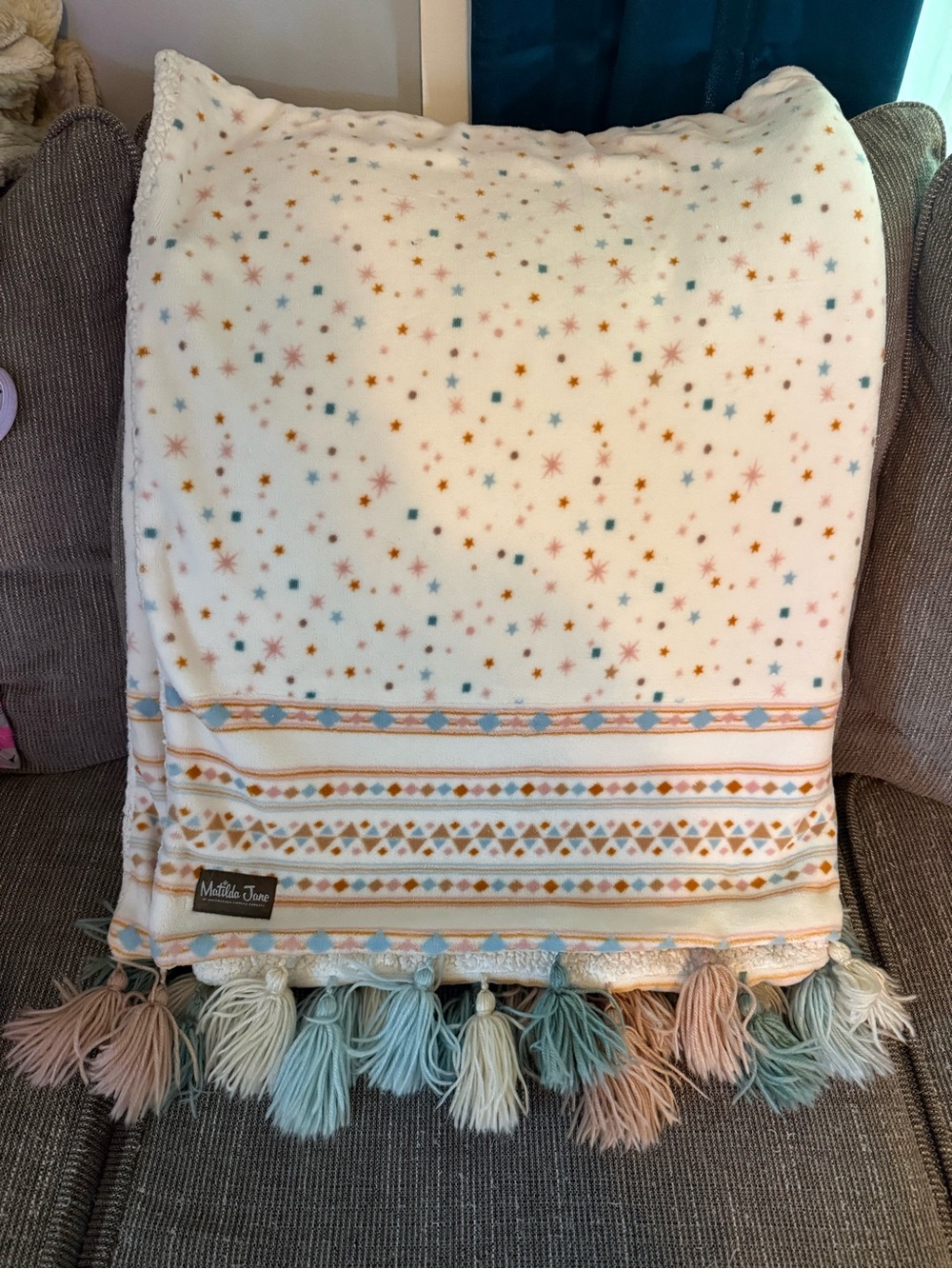 Matilda Jane Cream Star Tassel Throw with Pastel Accents